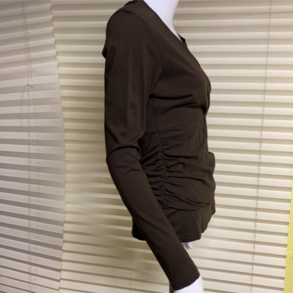Lilla P Pima Cotton Wrap-Style V-Neck Top | Brown Long Sleeve | Size Small - Picture 6 of 10